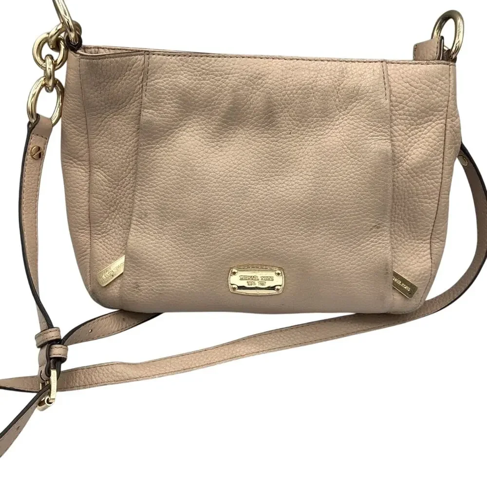 Michael Kors Blush Tan Leather Crossbody Handbag Purse Gold Hardware Bag